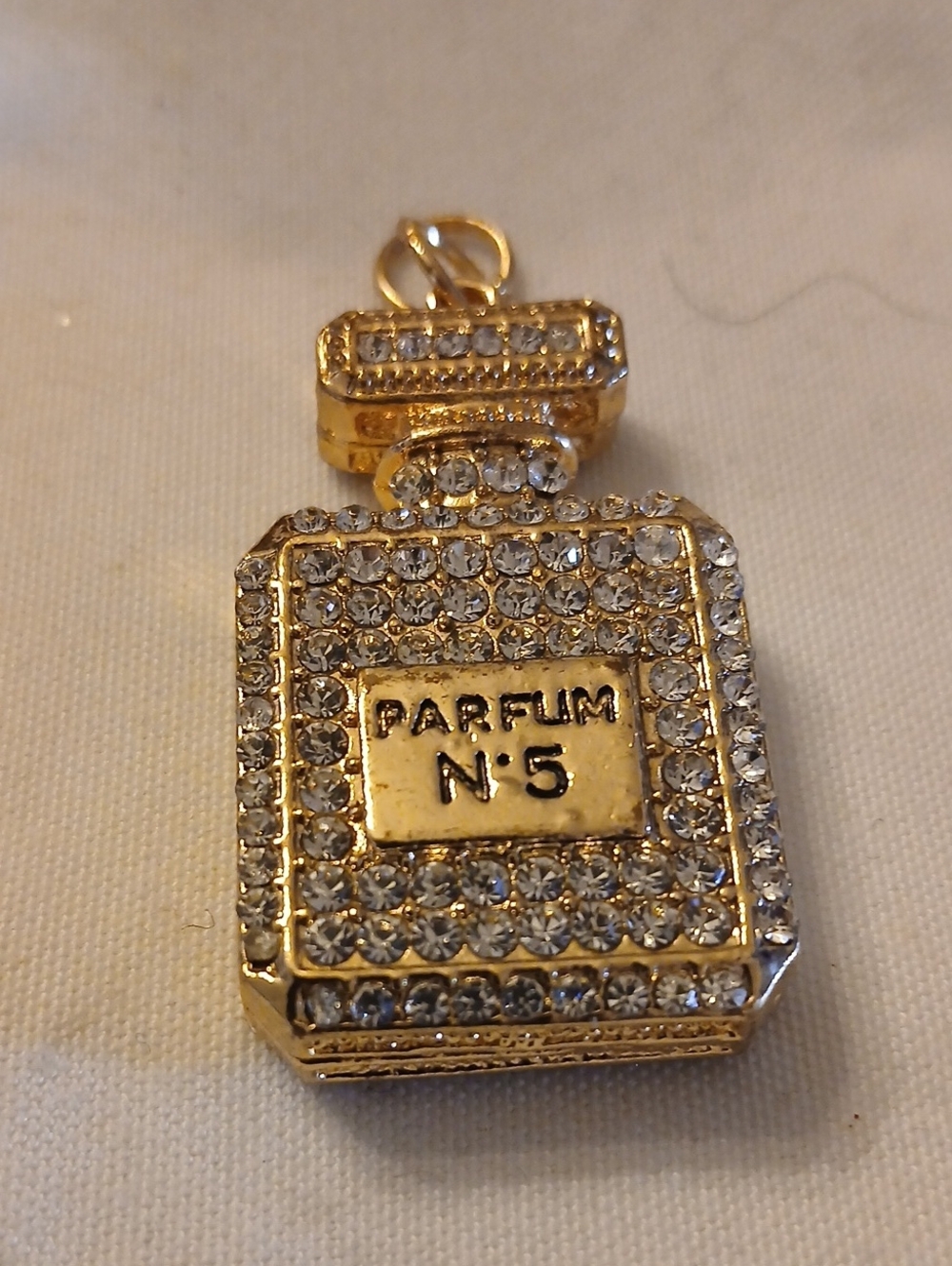 Gold and Clear Crystal 'Parfum N°5' Pendant Necklace NWOT